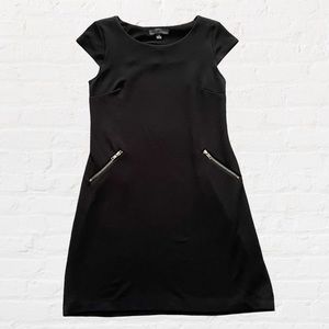 Chetta B cap sleeve slant zipper detail black dress